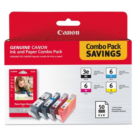 Canon 4479A292 (BCI-3E/BCI-6) Ink/Paper Combo, 280 Page-Yield, Black/Cyan/Magenta/Yellow 4479A292